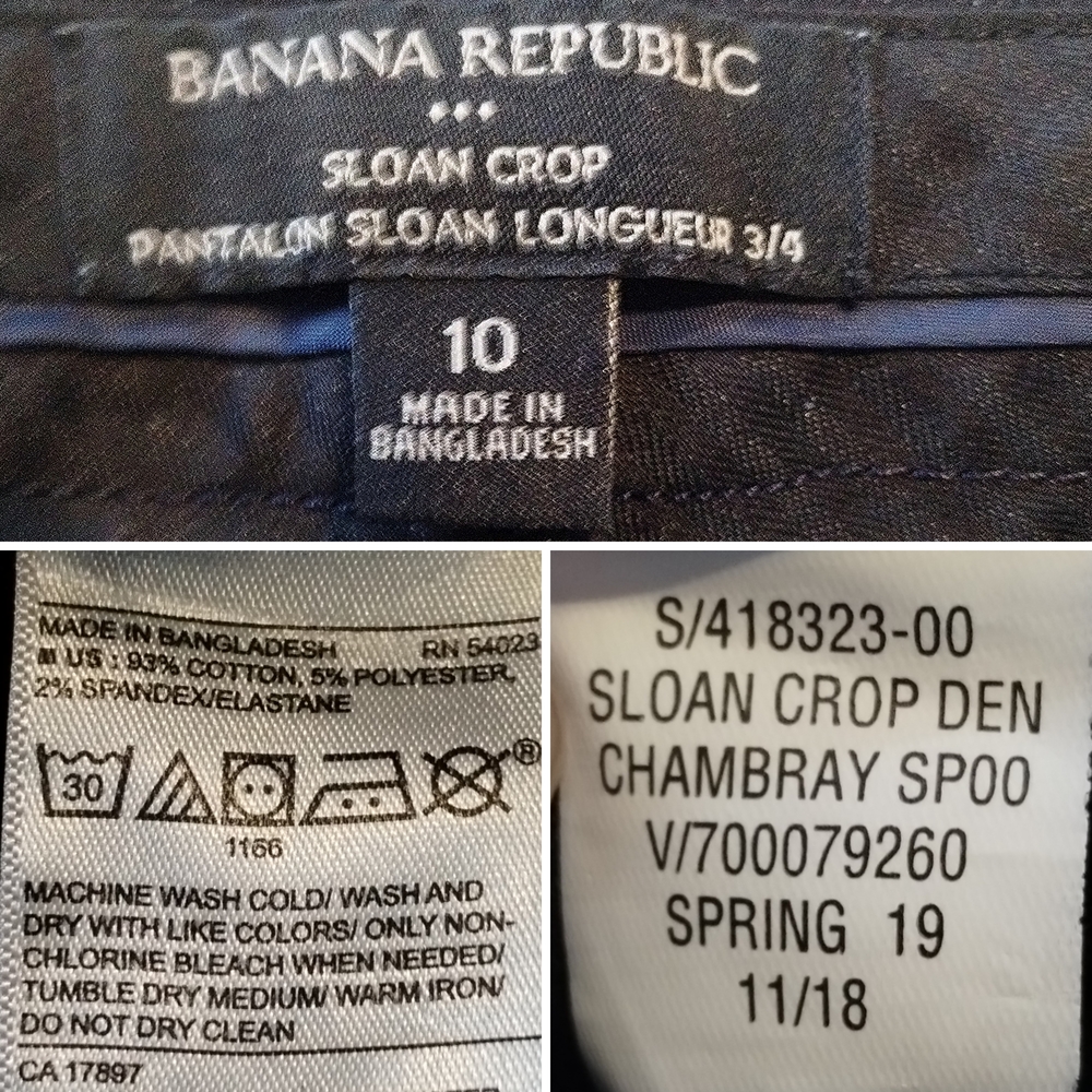 Banana Republic Sloan Crop Denim Pants Chambray Slim Mid Rise 10 - Picture 2 of 7